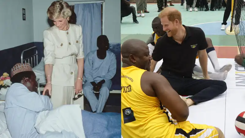 Prince Harry follows in the footsteps of his mother, Princess Diana, in visiting wounded soldiers in Nigeria.
